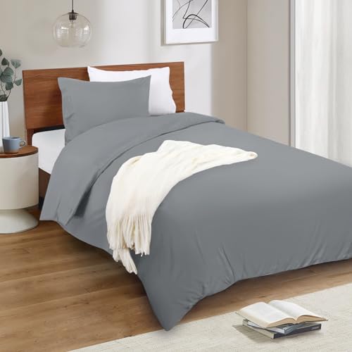 Image of Mejoroom Gray Twin Duvet Cover - Soft and Breathable Twin Bedding Sets with Zipper Closure, 2Pieces, 1 Duvet Cover (68x90) and 1 Pillow case(20x26)