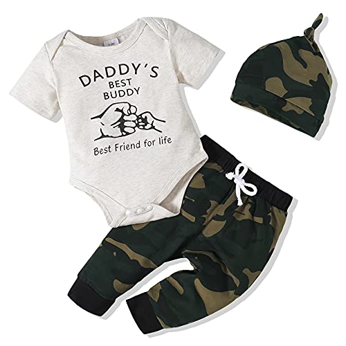 Baby Boy Clothing Baby Boy Stuff 3PCS Cotton Boy Clothes Short Sleeve Romper Top Long Camouflage Pant Summer Outfits Sets Baby Boy Clothes 3-6 Months