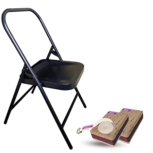Image of Streetup India Iyengar Yoga (Backless) Chair with Belt and Eva Foam Blocks for Iyengar Yoga Black