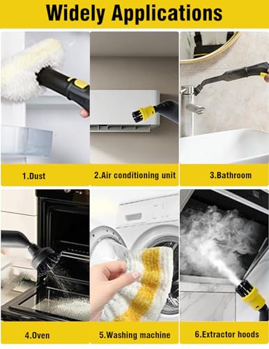 9 Stück für Kärcher Dampfreiniger Zubehör SC1 SC2 SC3 SC4 SC5, Rundbürste, Flachbürste, Gebogene Düse, Hand-Dampfbürste, Reinigungstuch-Bezug für Kärcher Dampfreiniger (9 Stück)