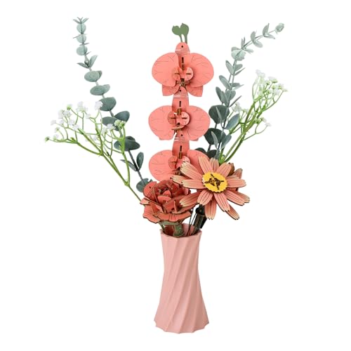 comfoyar Puzzle 3D Bouquet de Fleurs, Maquette en Bois Construire Adulte, Bricolage Construction Bois, Kit Artisanat DIY, Cadeaux Anniversaire Valentin pour Femmes, Marguerite Rose Phalaenopsis
