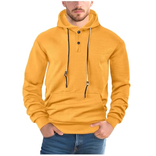 Mens Button up Hoodies Pullover Long Sleeve Solid Textured Hooded Sweatshirt Loose Vintage Casual Fall Fashion Hoodie