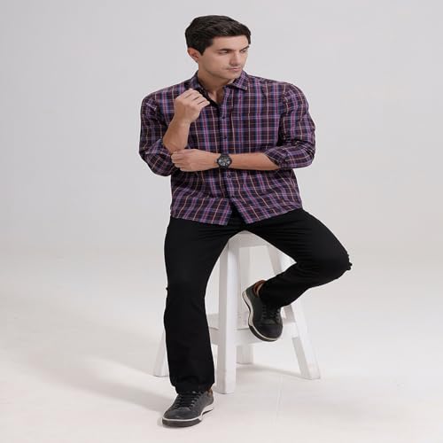 Image of BASICS 100% Cotton Checked Shirt for Men | Slim Fit | Everyday Smart Casual Wear | Full Sleeve