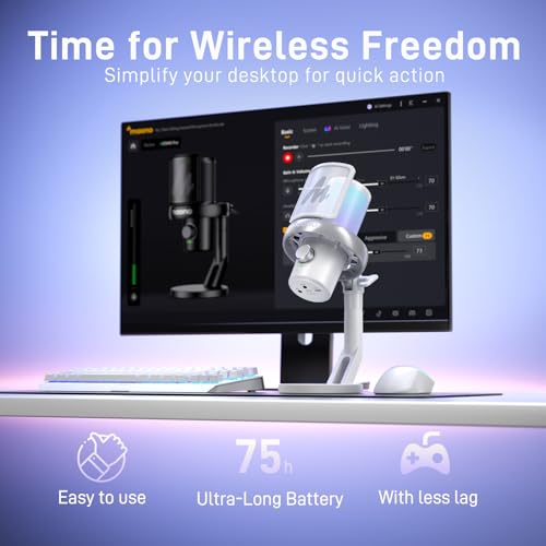 Image of MAONO Wireless USB Microphone for PC,Gaming Streaming Mic with Software AI Voice Change,3-Level Noise Cancellation,Custom EQ,Mic Monitor Gain Control for Laptop Computer Podcast (DM40 Pro-White)