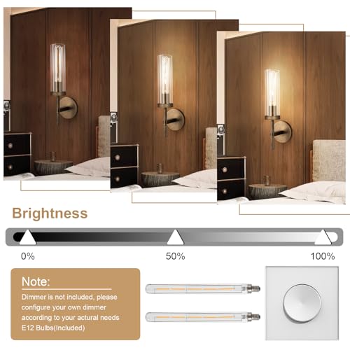 Image of Bronze Wall Sconces, 15'' Brushed Brass Knurled Bathroom Sconces Wall Lighting Vanity Light with Clear Glass, Indoor Wall Mount Light for Living Room Mirror Bedroom Stairs
