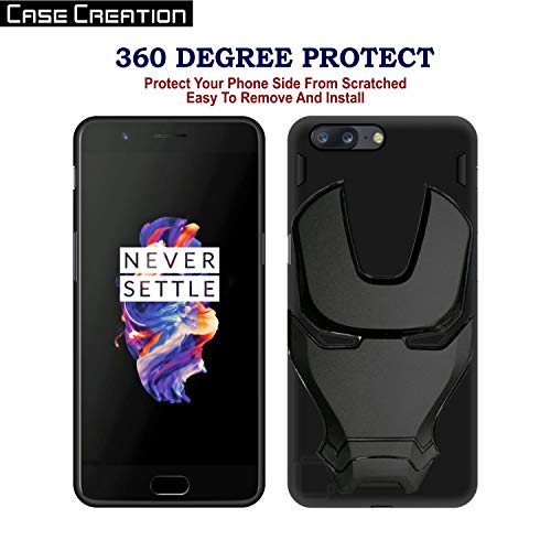 Image of COVERLY Official 3D Touch Feel Trending Marvel Avengers Logo Mask Soft Rugged Grip Silicone Iron Man Super Power Cartoon Movie Engraved Silicone Matte Back Cover for Oneplus 5 - Black