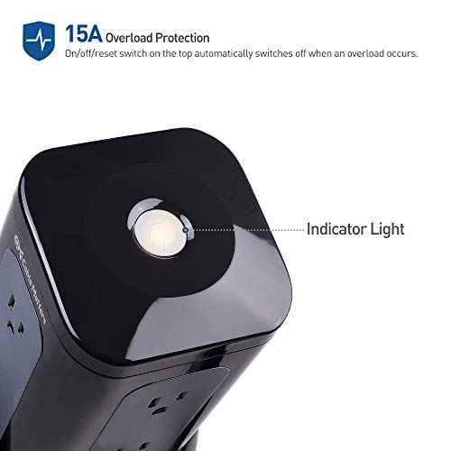 Cable Matters 6 Outlet Surge Protector Tower With 4 Usb Charging Ports (4.2A In Total) And 10 Feet Extra Long Power Cord In Black #TOP2