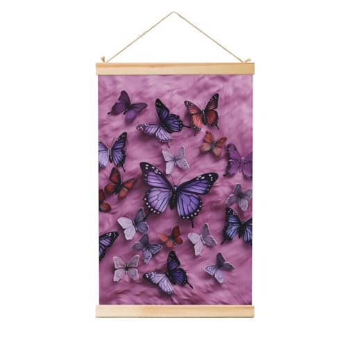 Toile papillons vintage 91x61 cm avec suspension affiche bois pour grand décor mural salon