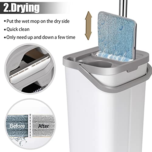 Ozd Flat Mop And Bucket System, Floor Mop And Bucket With Wringer Set,10 Reusable Microfiber Pads Included, Self Cleaning Mop For Wet And Dry Use, Suitable For All Type Floor Cleaning #TOP3