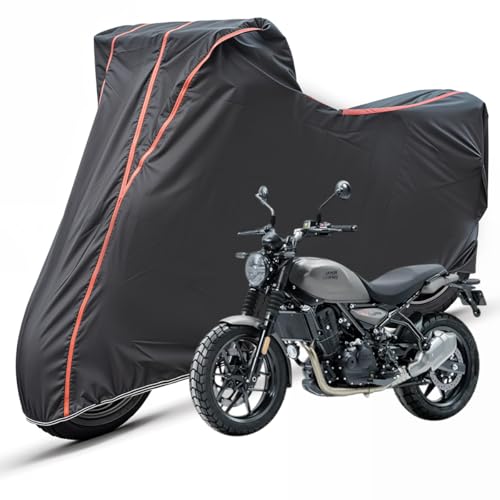 Image of Two Wheelers Bike Body Cover Compatible for Guerrilla 450, UV Resistant, Dustproof, Triple Stitched, Elastic Bottom, Red Piping Motorcycle Cover (Black, Pack of 1)