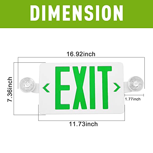Ostek Green Led Exit Sign With Emergency Lights, Two Led Adjustable Head Emergency Exit Lights With Battery Backup, Dual Led Lamp Abs Fire Resistance Ul-Listed 120-277V (1) #TOP3