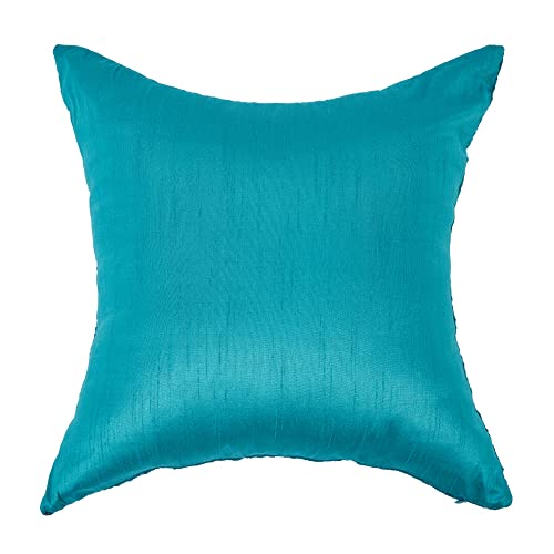 Image of Sofa Pillow Covers 18 inch x 18 inch Set of 2, Teal Embroidered Kusan piloo 18 inches, Teal Cushion Covers, Green Throw Pillow Covers for Sofa, Festive Sequin Cushion Cover