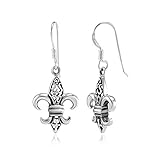 925 Sterling Silver Filigree Fleur De Lis Dangle Hook Earrings