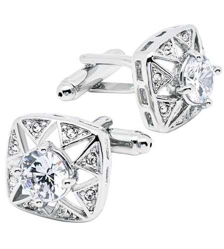 Faceted Transparent Crystal Cufflinks for Men In Gift Case Square Shape Gemstone Men's Cufflinks Jewelry for Wedding Party Business Birthday Anniversary Dress