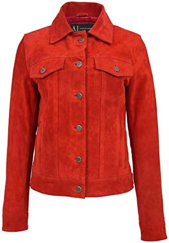 Womens Red Suede Trucker Jacket 