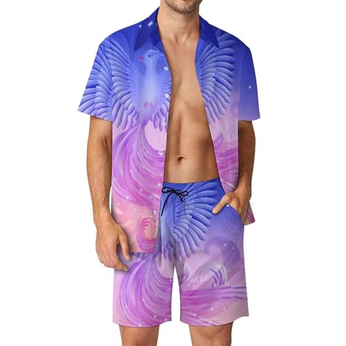 Ensemble Chemise Short Pantalon de Plage Été Homme Hawaïenne Oiseau Phénix S