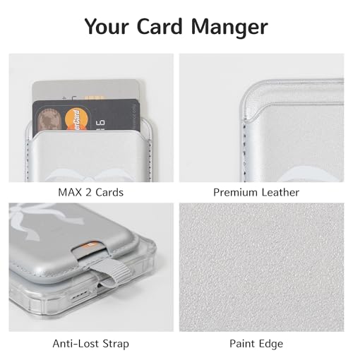 EKAX 紛失防止磁気携帯電話財布 強力な磁気設計 MagSafe対応 カード1枚収納 iPhoneやAndroidスマートフォンに貼り付け可能 (白いリボン、ポケット)