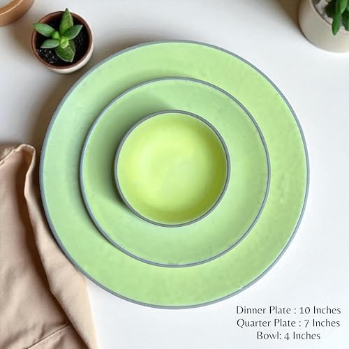 Image of Hand Painted Ceramic Dinnerware Set - 18 Pieces | 6 Dinner Plates, 6 Small Plates, 6 Katori Bowls | Earthy Yellow| Microwave & Dishwasher Safe | Perfect for Home & Gifting