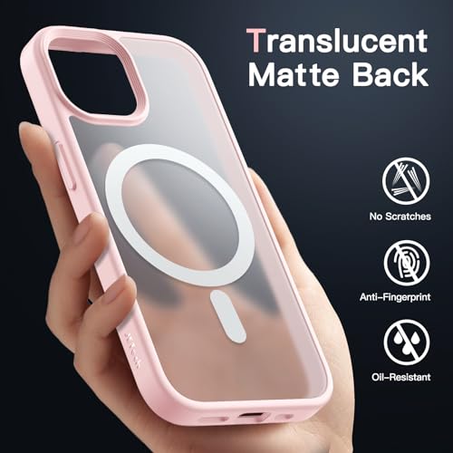 Image of JETech Magnetic Cover Case for iPhone 15 6.1-Inch Compatible With Magsafe, Translucent Matte Back Slim Shockproof Case Phone Cover (Pink)