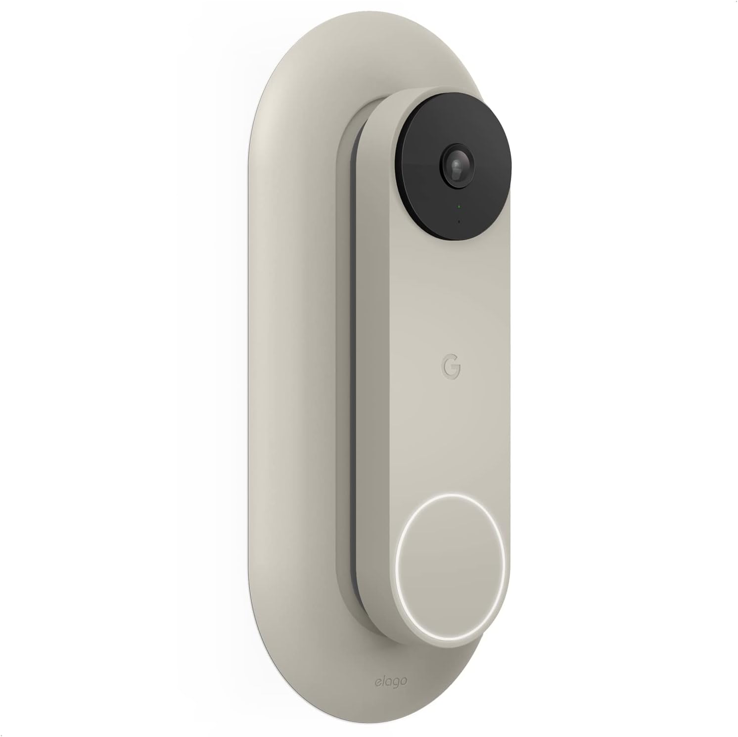 elago Mount Compatible with Google Nest Hello Video Doorbell (2021 Battery Model) - Doorbell Chimes, Perfect Color Match with Angle Wedge [Linen], WiFi Free - NOT Compatible with Wired Model
