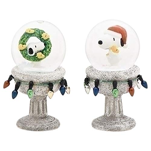 Red Hat Snoopy and Wreath 2.5 Inch Christmas Glitter Globe Set of 2
