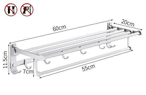 Toallero de aluminio espacial con estante de baño plegable doble de 60 cm 5