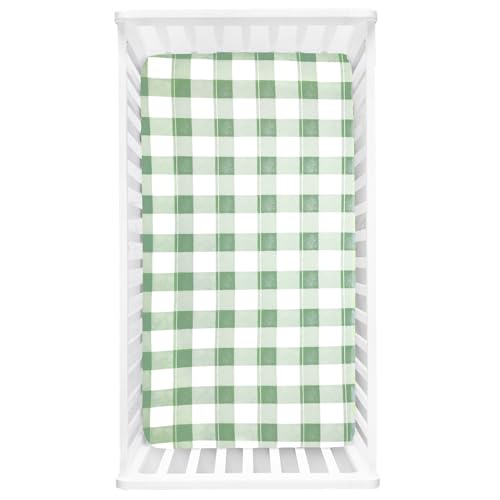 Image of Crib Sheet for Baby Girls Boys, Fitted Crib Sheet Neutral for Standard Crib and Toddler Mattress, Soft and Comfortable Microfiber Baby Mattress Sheet 52 inch X 28 inch Green