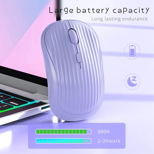 Image of ONE-UP Wireless Mouse, 2.4G + BT, Rechargeable Battery, 4-Key, DPI: 800 /1200 /1600, Silent, Type-C, USB Nano Receiver, Ergonomic, Portable, for Laptop, Chromebook, PC, Mac, Windows (Violet)
