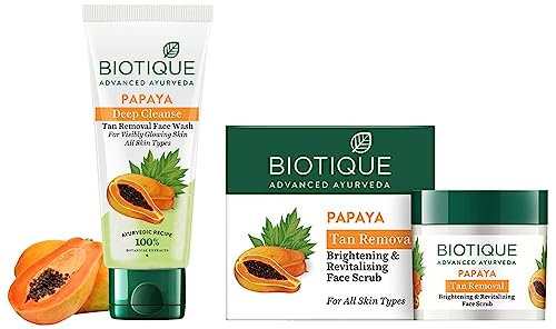 Image of Biotique Bio Papaya Revitalizing Tan Removal Scrub, 75g And Biotique Bio Papaya Exfoliating Face Wash for All Skin Types, 50ml