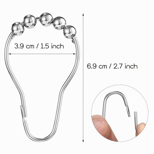 Miniatura 2 de Lihao - 12 Aros De Cortina De Ducha De Acero Inoxidable Con Sistema De Deslizamiento, 12 Ganchos Únicos, 69 X 39 Mm