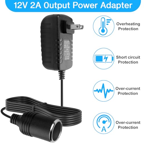 AC to DC Converter 2A 24W Car Cigarette Lighter Socket Adapter Power Cable 110-240V to 12V AC/DC for Automobile Home Use Car to Wall Plug1 Pack