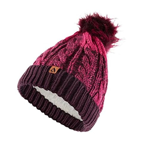 GM Apparel - Ladies Comfy Winter Warm Sherpa Líned Twisted Yarn Pompom Hat (Pink) Cover