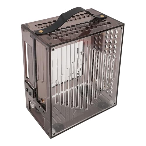 Mini ITX PC Case: Caja de Miniatura Acrílica Transparente con Flujo de Aire de 360 ​​Grados para Juegos de Escritorio de Bricolaje - Diseño Compacto y Portátil (Transparente) (Black)