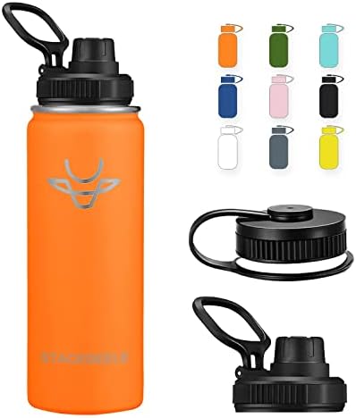 STACEGEELE Insulated Vacuum Water Bottle with Straw Lid Stainless Steel Flask Thermos Leak Proof Lightweight Eco Friendly 24oz