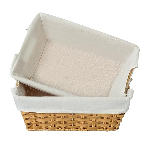 JS HANGER Wicker Storage Basket with Liners, Set of 2, Washable Waterproof, 12.6" L x 8.7" W x 4.3" H, Woven Basket for Pantry, Toilet, Bathroom, Bedroom, Patio,Natrual by JS HANGER - Used condition - US$25.59