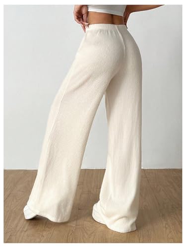 Women's Ribbed Wide Leg Pants Knot Front Elastic Waist Long Pants Trousers3