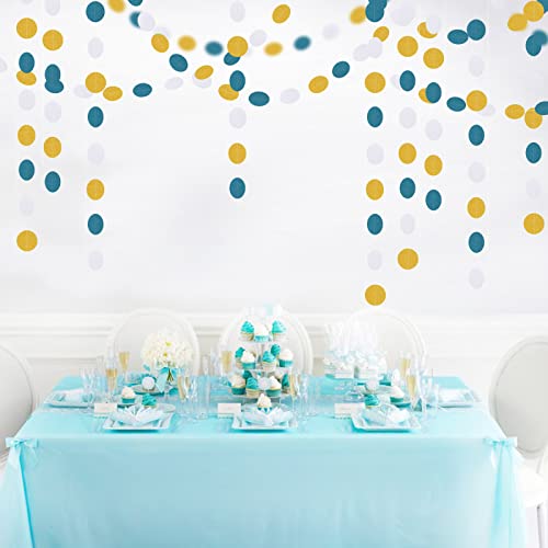 Image of Teal-Turquoise White-Gold Party-Decorations Garland Streamers - 52Ft Woman Girl Birthday Paper Banner,Graduation Wedding Bachelorette Engagement Bridal Baby Shower Backdrop Decor Panduola