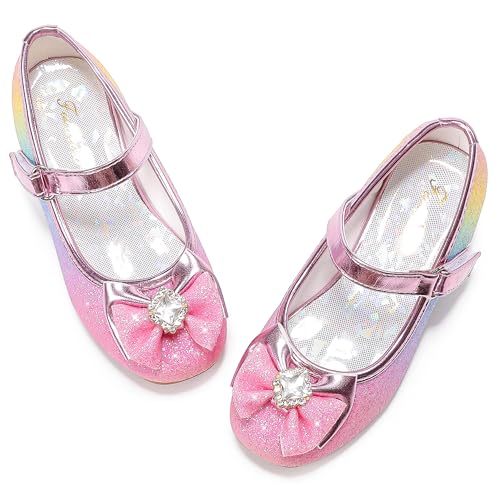 Furdeour Rainbow Girls Flats Shoes for Size 13 Wedding Party High Heels Girls Cosplay Low Heeled Princess Little Kid(2701Rainbow 13)