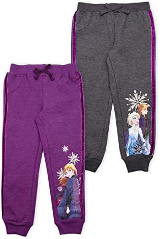 Disney Frozen Elsa and Anna Girls 2 Pack Jogger Pants for Toddler and Little Kids – Purple/Grey/Blue
