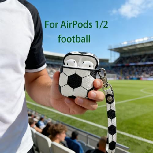 Image of for AirPods Case, AirPods PU Leather Hard Case, Portable Protective Shockproof Earphone Accessories Cover w /Carabiner /Keychain Compatible for Apple AirPods 1 / Airpods 2 Charging Case,Soccer