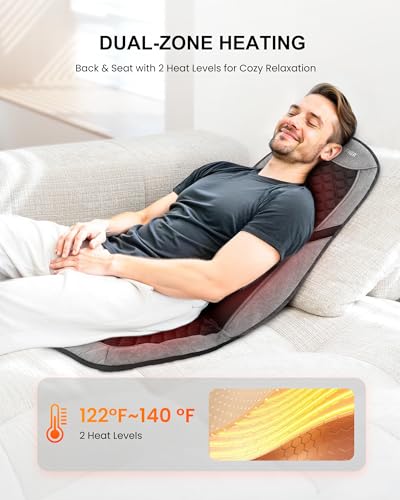 COMFIER Masajeador Cervical y Espalda con Calor, Funda de Asiento de Masaje con 5 Modos de Vibración, 3 Intensidades, 3 Temporizadores para Aliviar el Dolor de Espalda, Regalos para Mujeres - imagen 4