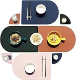 Reversible Faux Leather Placemats with Coasters Set of 4, Non-Slip Washable Table Mats for Dining, Kitchen, Heat Resistant Insulation Place Mat Easy to Clean (17 x 12 inch), Stain Resistant Placemats