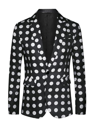 Lars Amadeus Blazers for Men's Polka Dots Blazer Notch Lapel One Button Polka Dots Pattern Sports Coat