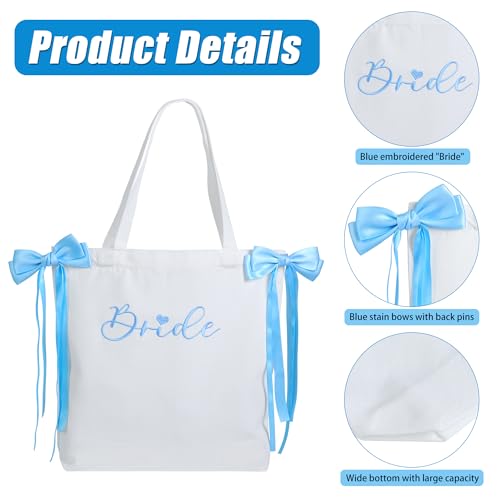 Bolsa Tote de Lona para Novia con Lazos de Satén Azules miniatura 5