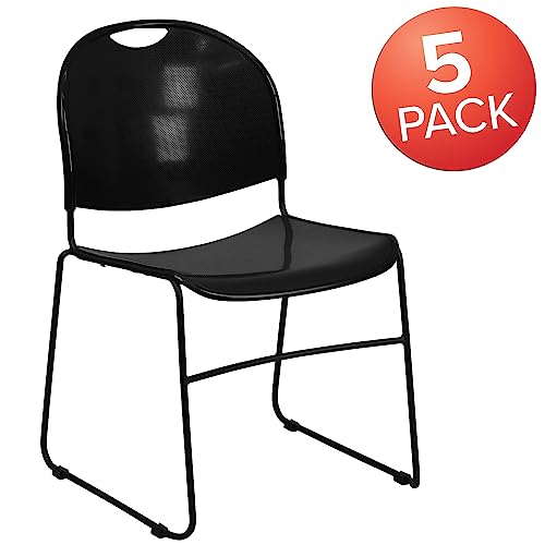 Flash Furniture Hercules Series Ultra-Compact Plastic Stacking Event/Waiting Room Chairs, Ergonomic Lobby Chairs with Contoured Seats, Set of 5, Black by Flash Furniture - Image 3