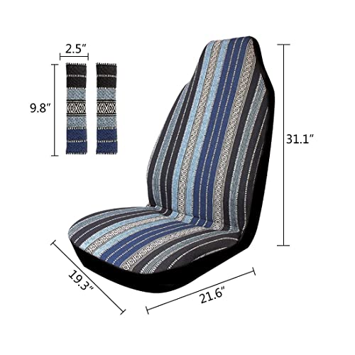 Copap Blue Stripe Front Baja Blanket Bucket Seat Cover 4Pcs Universal Colorful Saddle Blanket With Seat-Belt Pad Protectors For Car, Suv & Truck (2 Seat Covers+2 Seat Belt Covers) #TOP2
