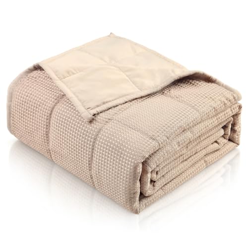 Image of Topblan Cooling Weighted Blanket for Adults, 12lbs 48 x 72 for Summer | Cozy and Breathable Waffle; Soft; Machine Washable; Filled with Glass Beads; Heavy Throw for Hot Sleepers in Bed; Taupe