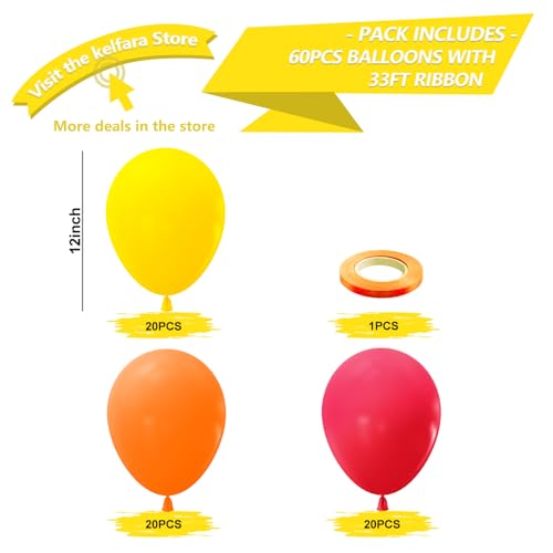 Image of Kelfara Red Yellow Orange Fall Balloons 60PCS 12 inch Orange Yellow Burgundy Latex Balloons with Ribbons for Baby Shower Birthday Fall ThanksGiving Pumpkin Themed Party Decorations
