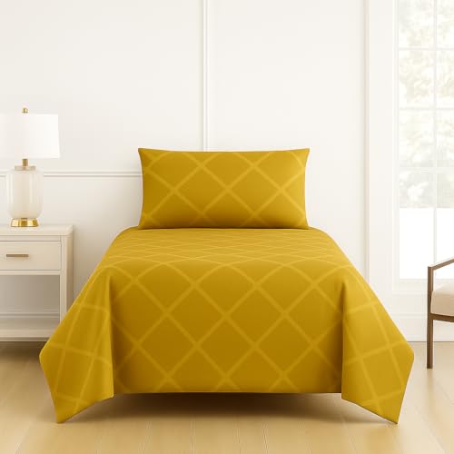 Image of DECOR2ADMIRE 300 TC Premium Glace Cotton Solid Lines Pastel Shades Bedsheet for Single Bed with 1 Pillow Cover for Home (Solid-Lines Yellow, Single 60 inch x 90 inch)