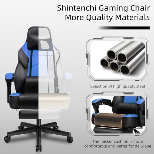 Image of Shintenchi Gaming Chair,Video Game Chair with footrest and Massage Lumbar Support,Height Adjustable Game Chair with 360Swivel Seat Ergonomic Computer Chair with Headrest for Office or Gaming(Blue)